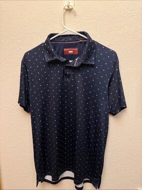 Report Collection Navy Polo with Subtle Dot Print